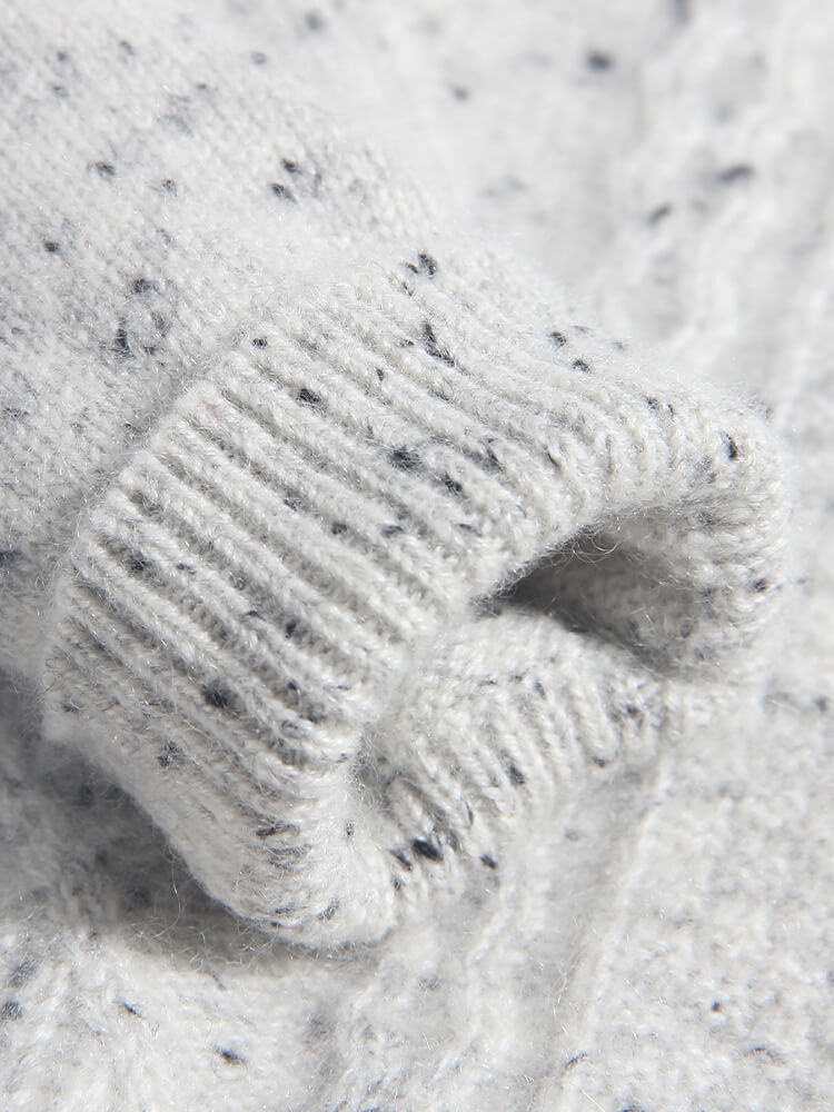 Kids Speckled Light Grey Cable Knit Textured Cashmere Sweater